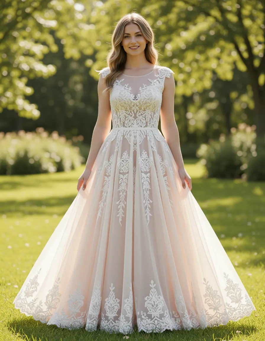 Flowy chiffon A-line dress with lace details for wedding