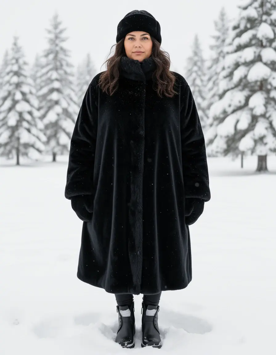 Schwarzes Samtkleid für den Winter