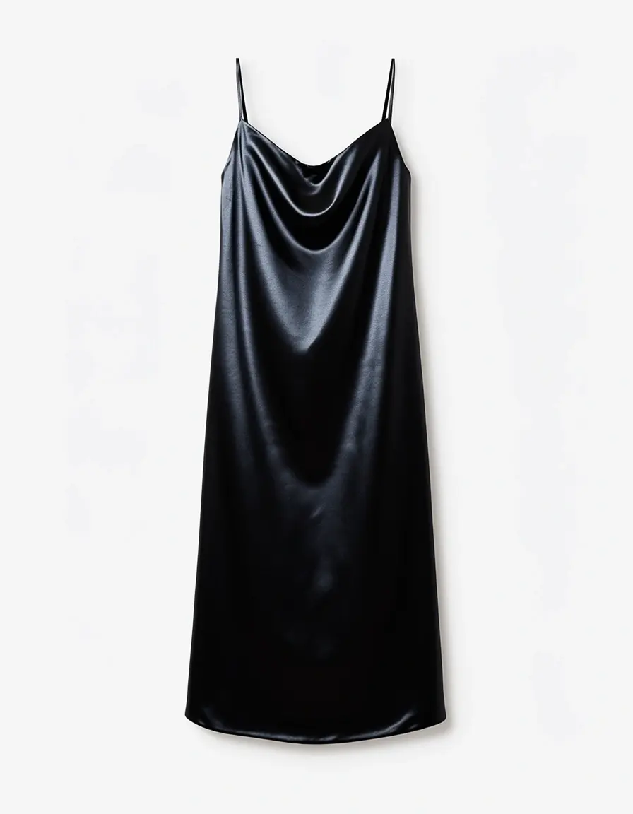 Schwarzes Satin-Slipdress glänzend