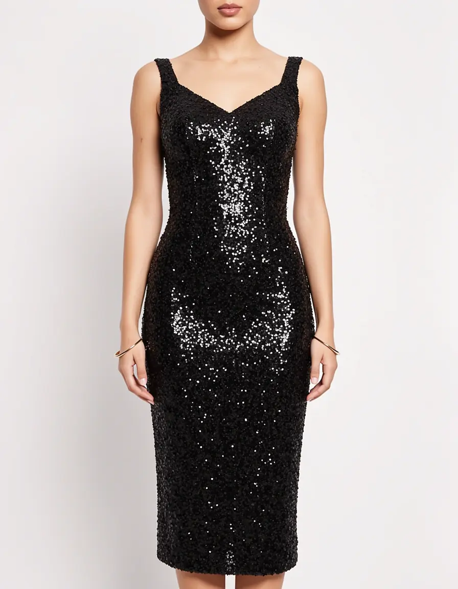Enganliegendes schwarzes Cocktailkleid mit Pailletten