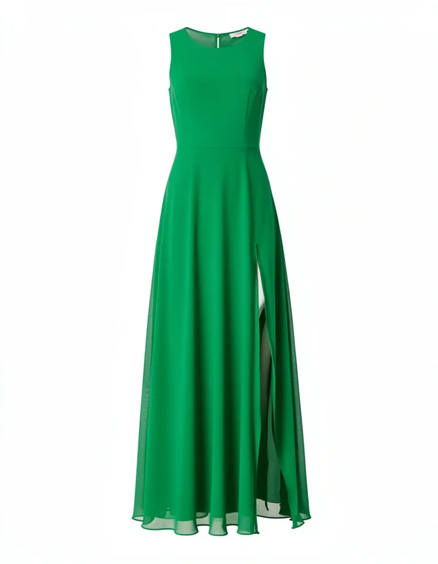 Chiffon Guest A-Line Kleid in grün mit Schlitz