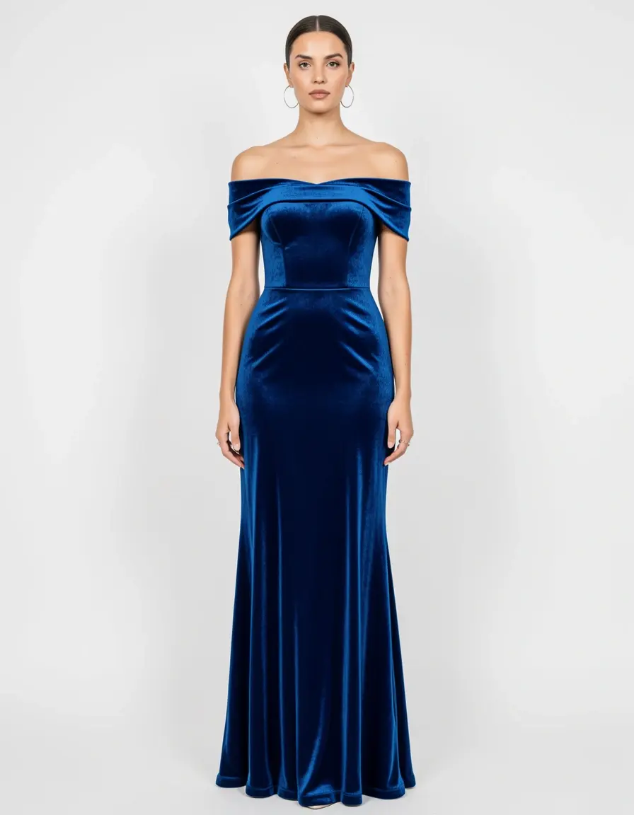 Velvet Guest Cocktailkleid in blau off-shoulder