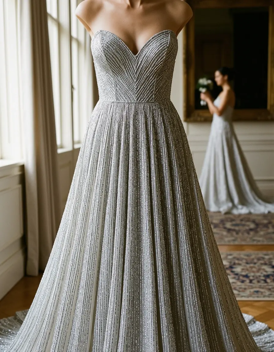 Beaded Guest Evening Kleid in silber