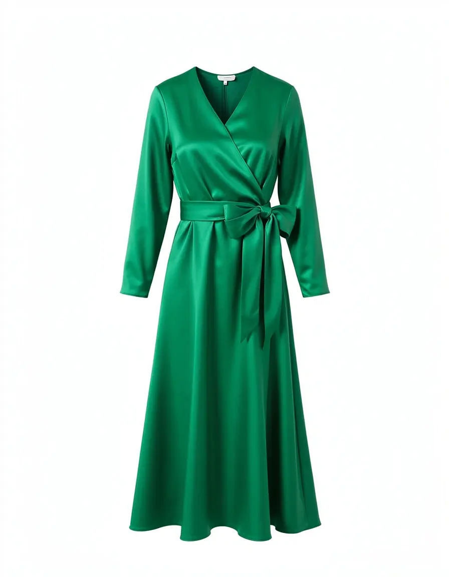Grünes Satin Wickelkleid