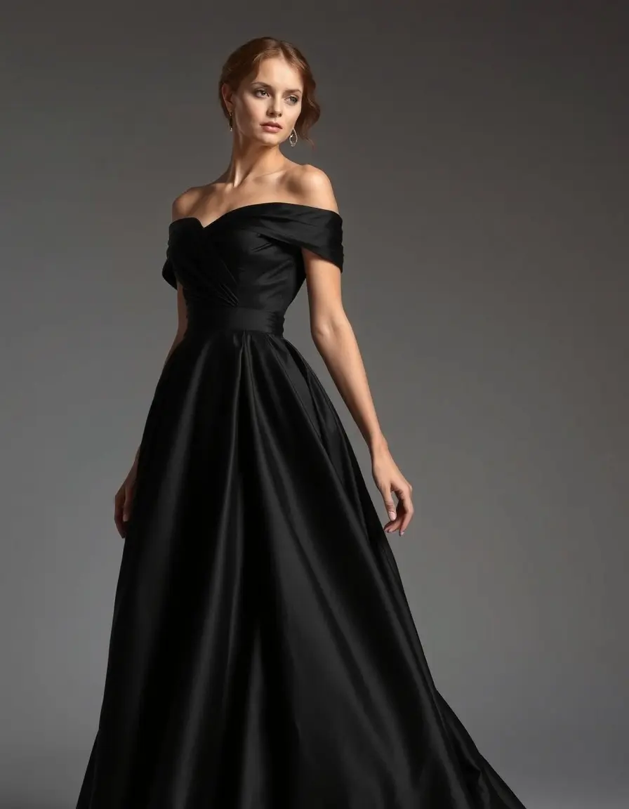 Schwarzes Taft Abendkleid
