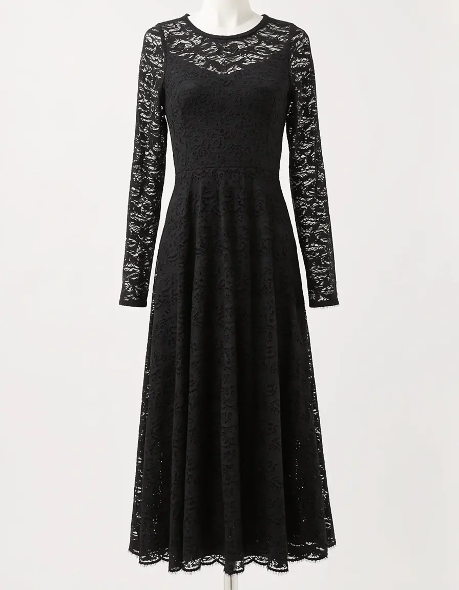 Schwarzes Spitzenkleid festlich langer Arm