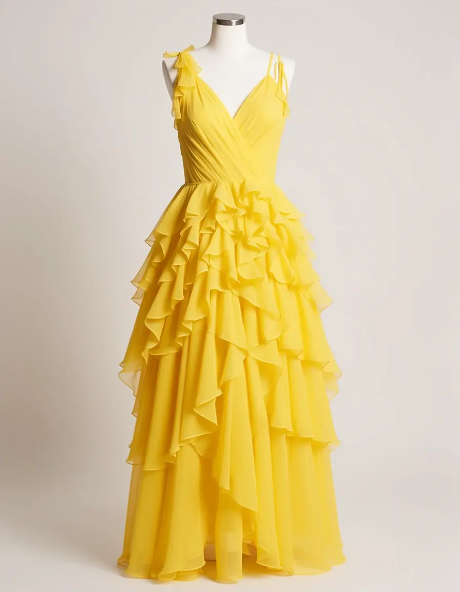 Organza Guest Ruffled Dress Yellow
