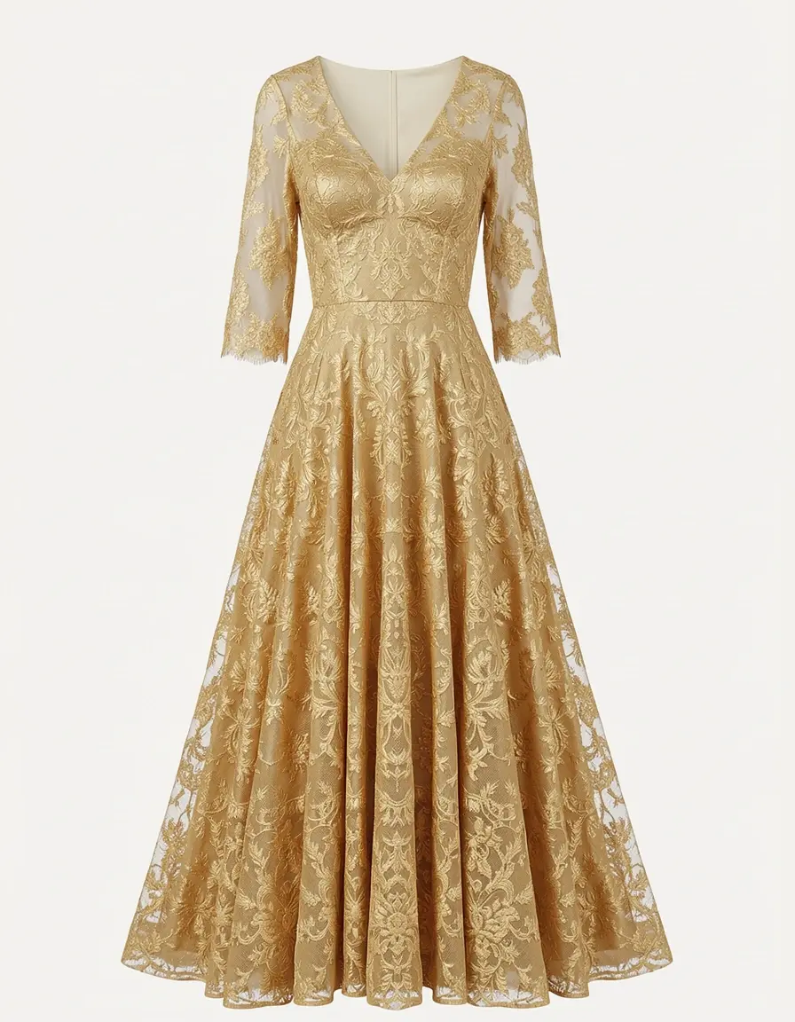 Gold Lace Cocktail Dress
