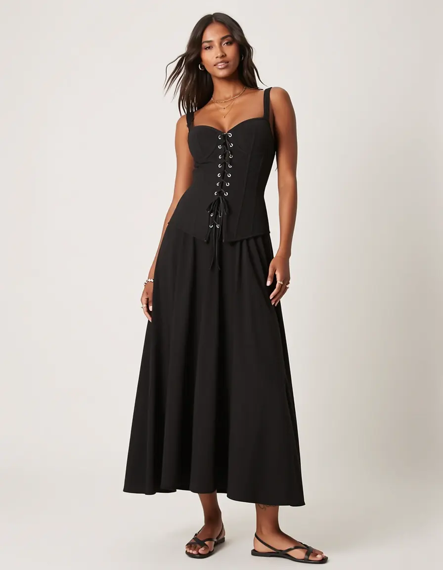 Black Korsett Midi Dress