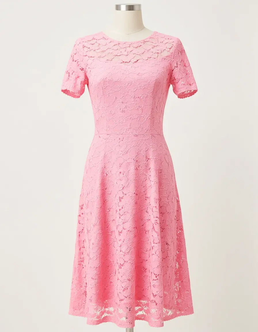 Pink Lace Midi Dress - Rosa Spitzenkleid