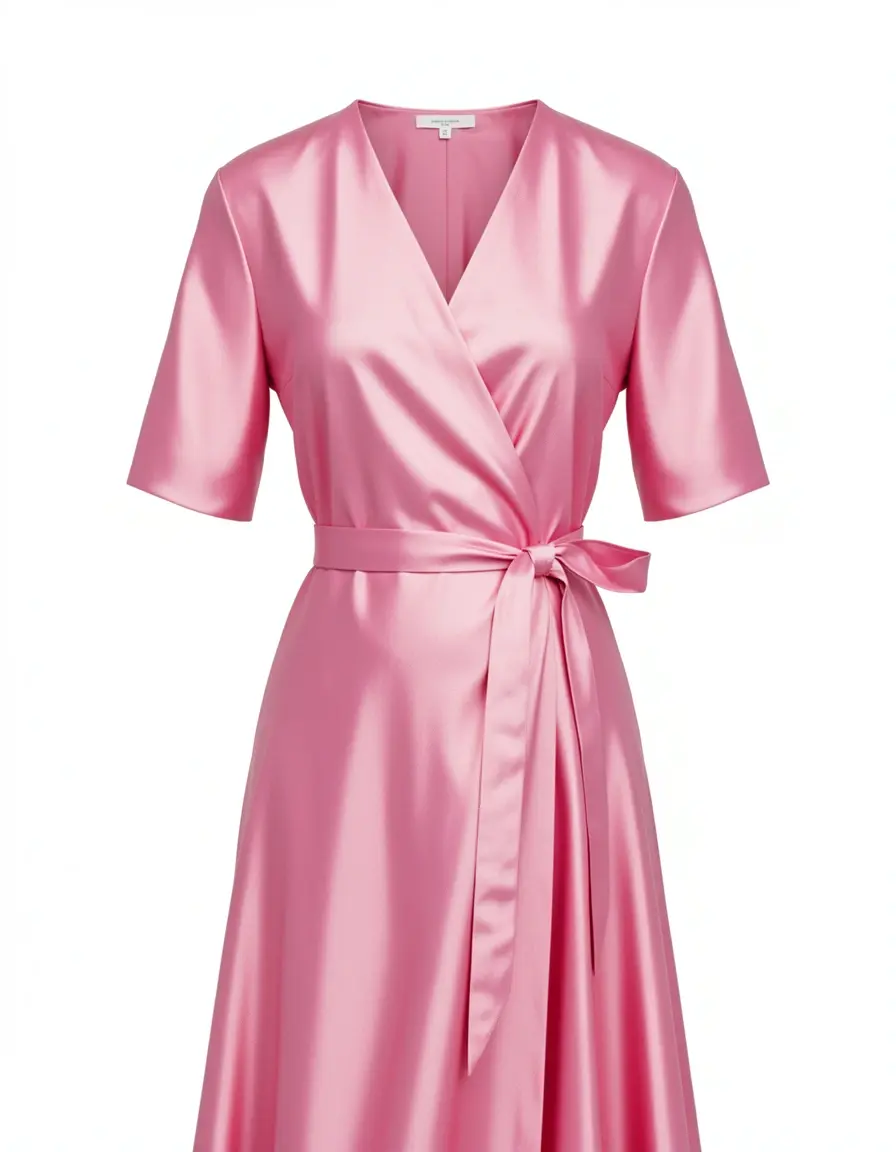 Pink Satin Wrap - Rosa Satin Wickelkleid