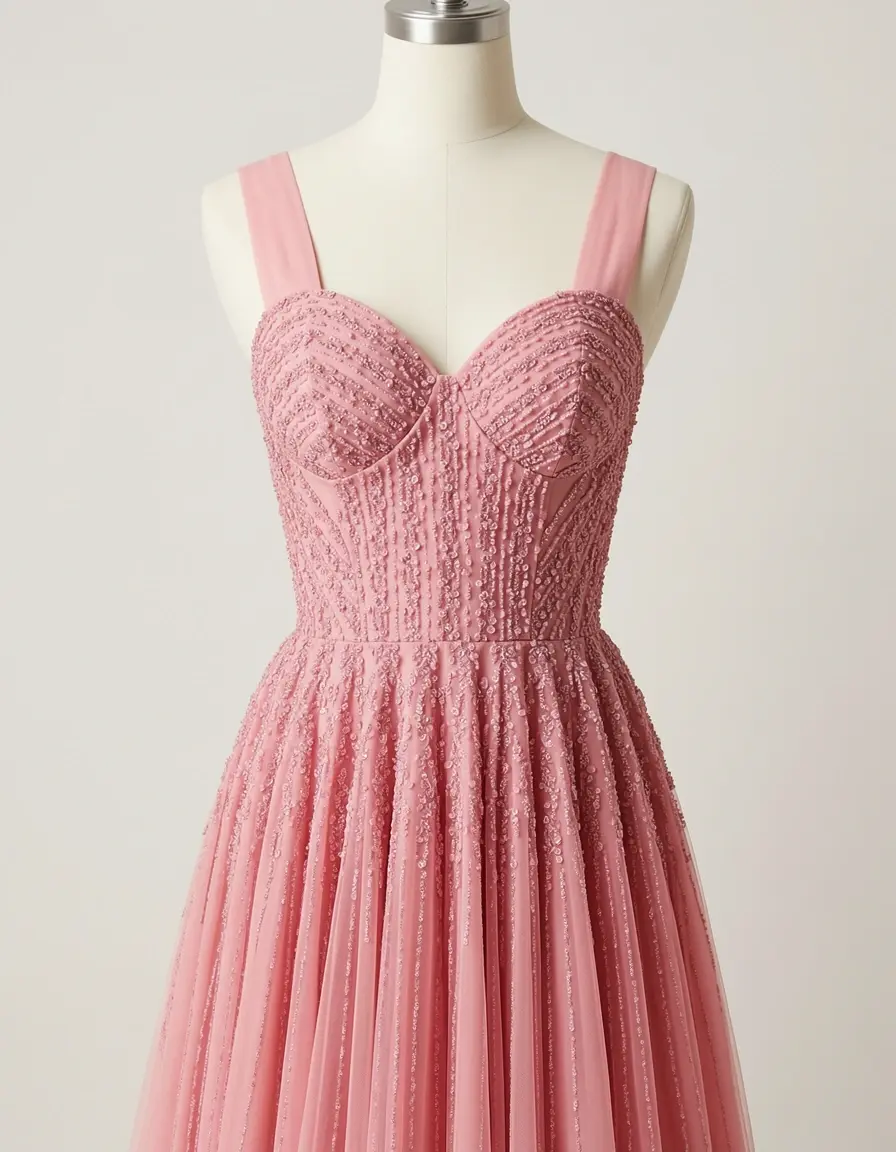 Pink Beaded Evening - Besticktes rosa Abendkleid