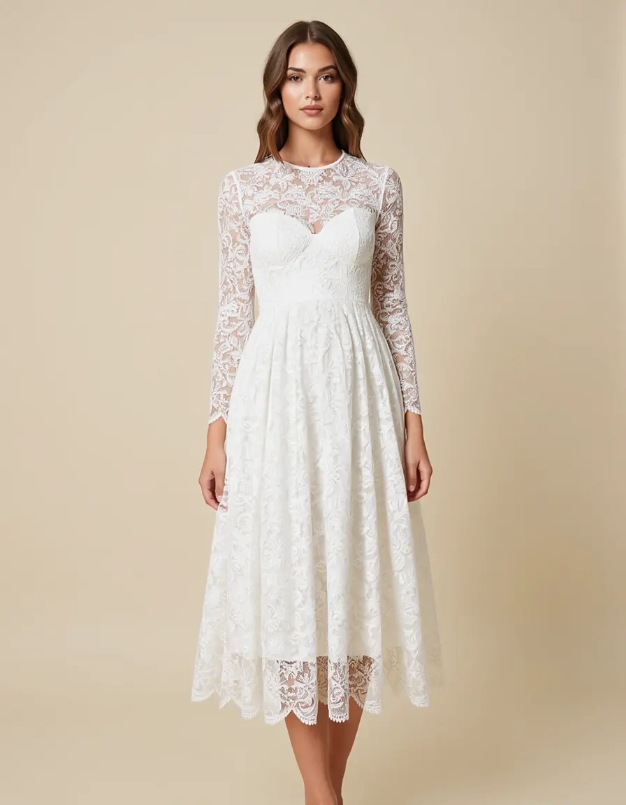 Weißes Spitzenkleid in Midi-Länge für Weihnachten