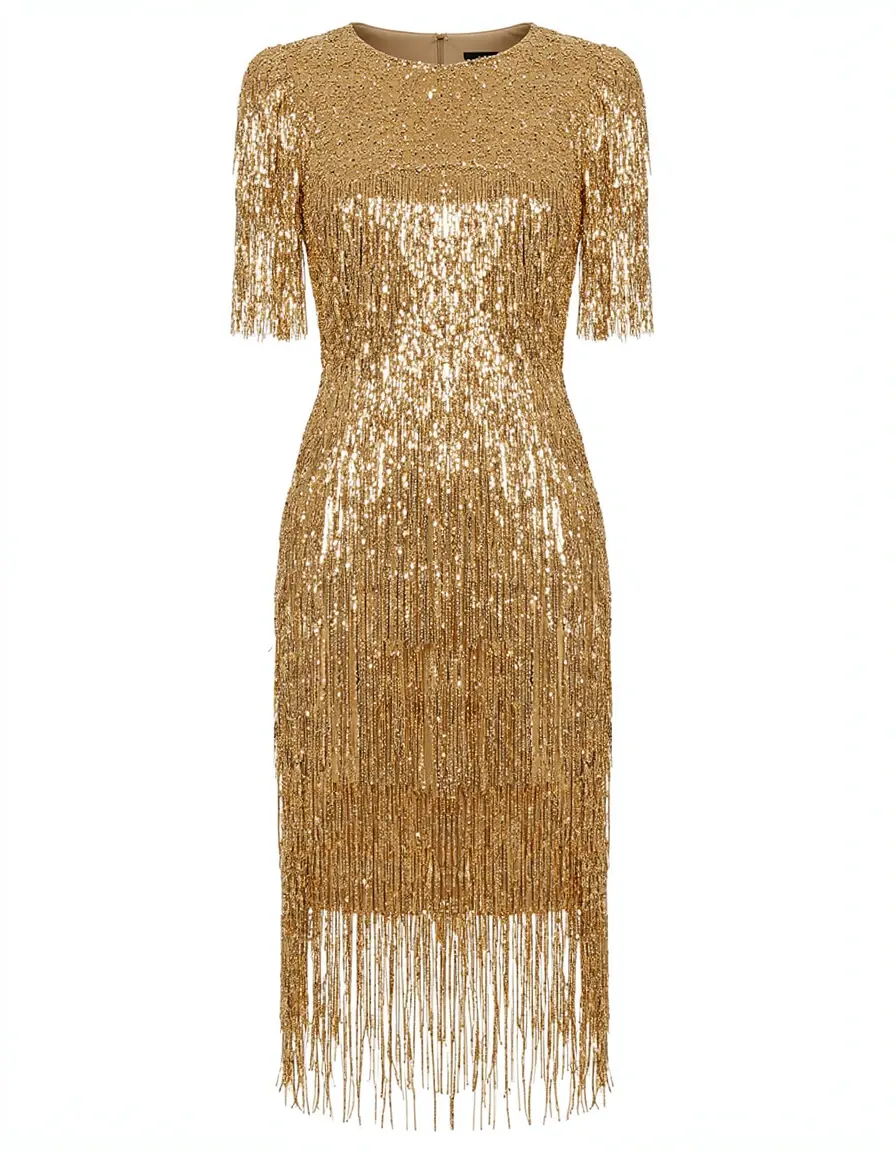Goldenes Metallic-Kleid mit Fransen