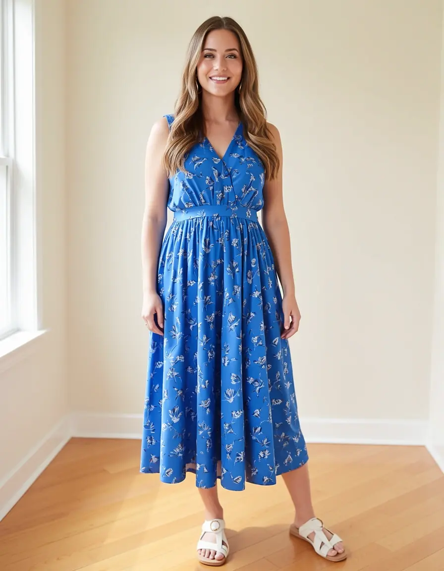 Affordable Midi Dress in Blau mit Blumenmuster