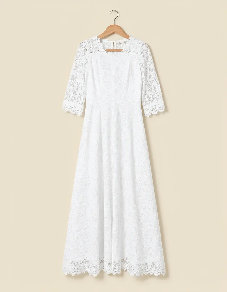 Discount Lace Dress in Weiß mit Ärmeln