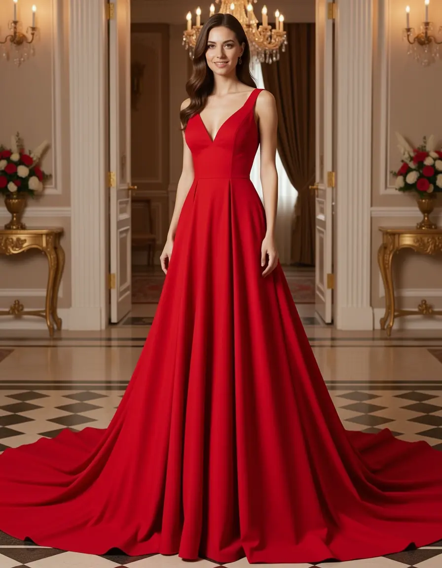 Evening Gown in rot mit Schleppe