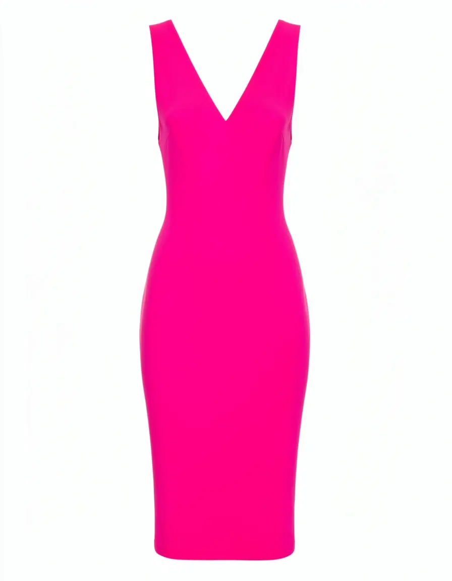Hot Pink Bodycon Kleid mit V-Ausschnitt