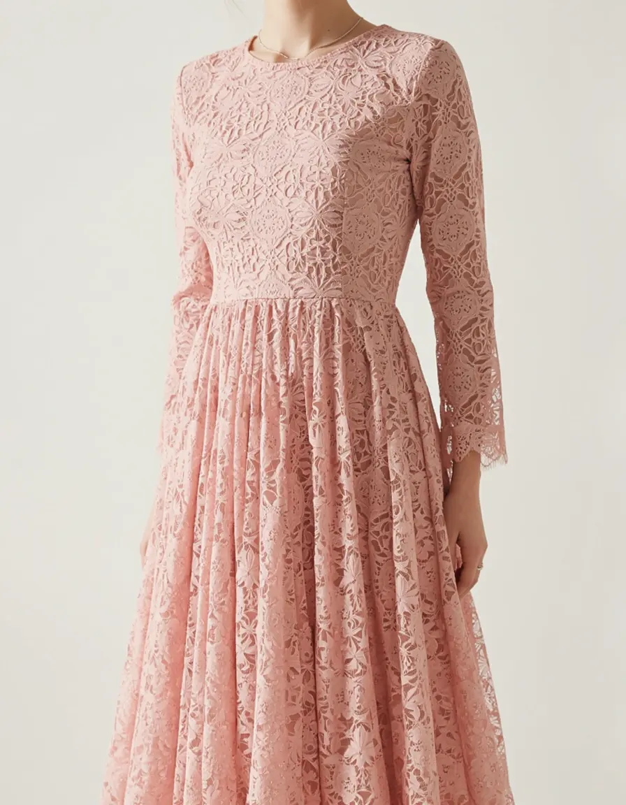 Blush Pink Lace Kleid mit Ärmeln