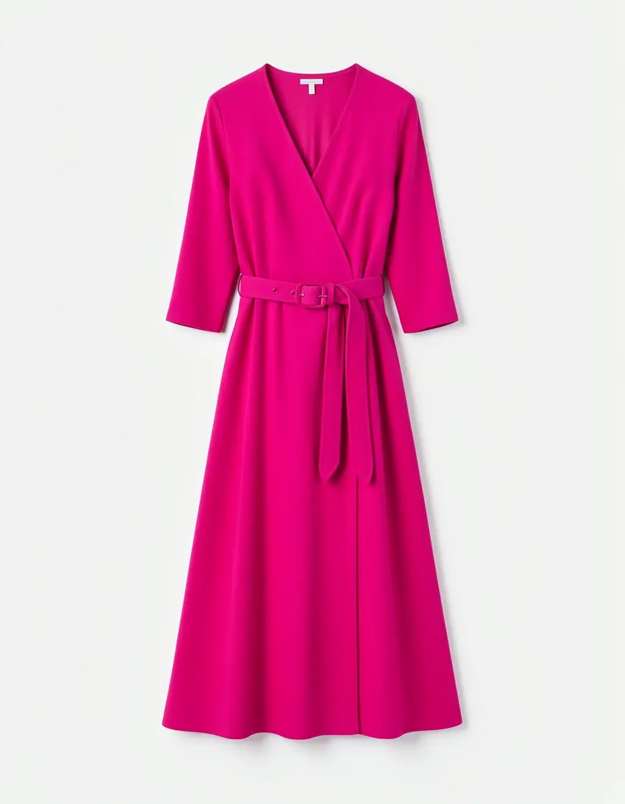Fuchsia Pink Wrap Dress mit Gürtel