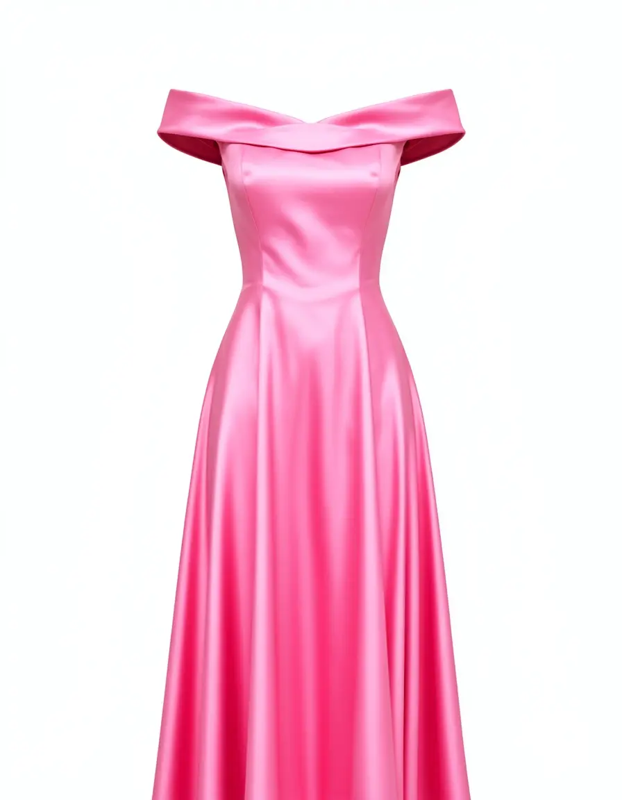 Candy Pink Satin Kleid Off-Shoulder