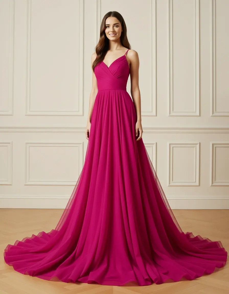 Magenta Pink Evening Gown mit Schleppe