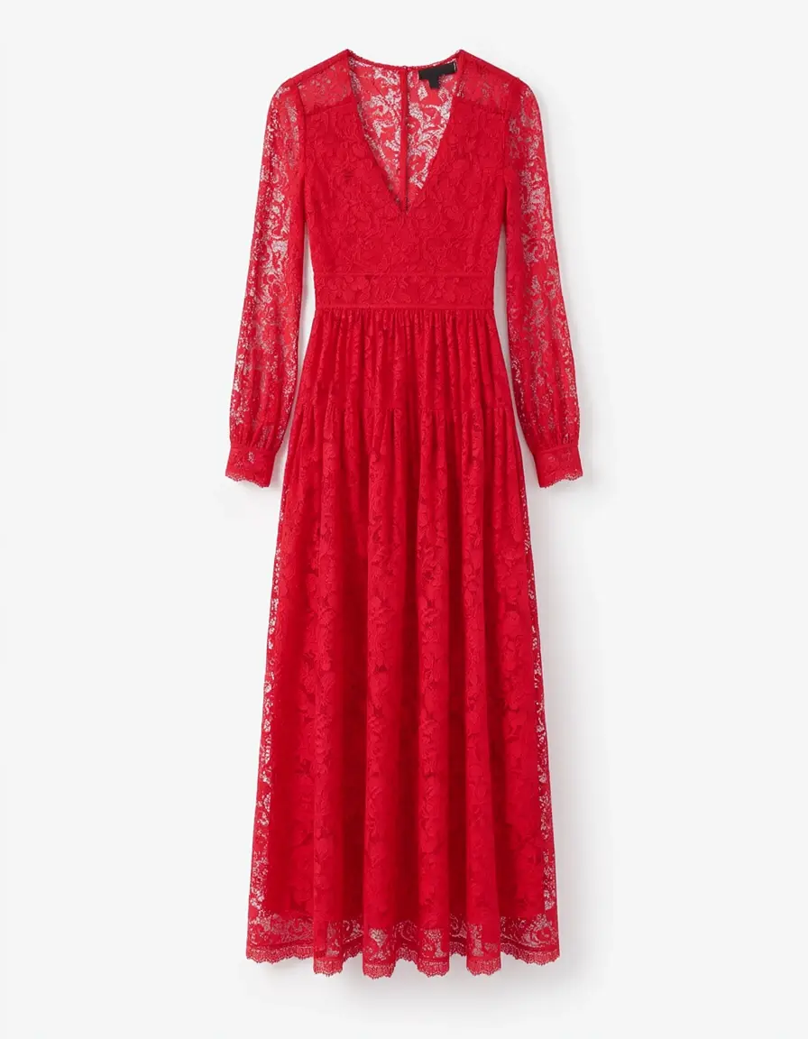 Elegantes rotes Spitzenkleid in Midi-Länge