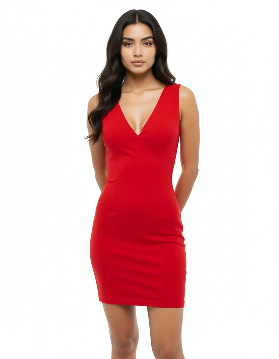 Enges rotes Minikleid mit V-Ausschnitt