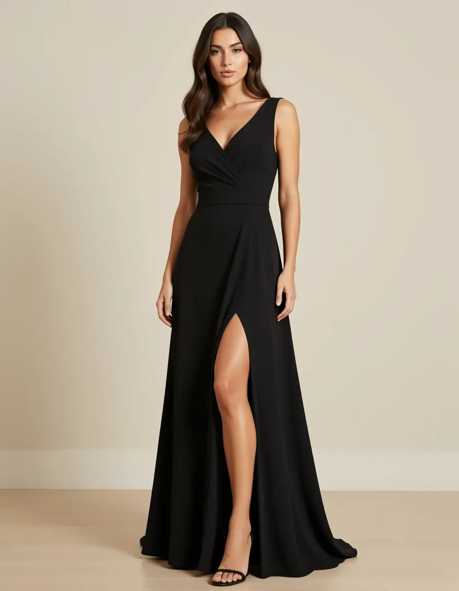 Elegantes schwarzes Maxikleid mit Schlitz
