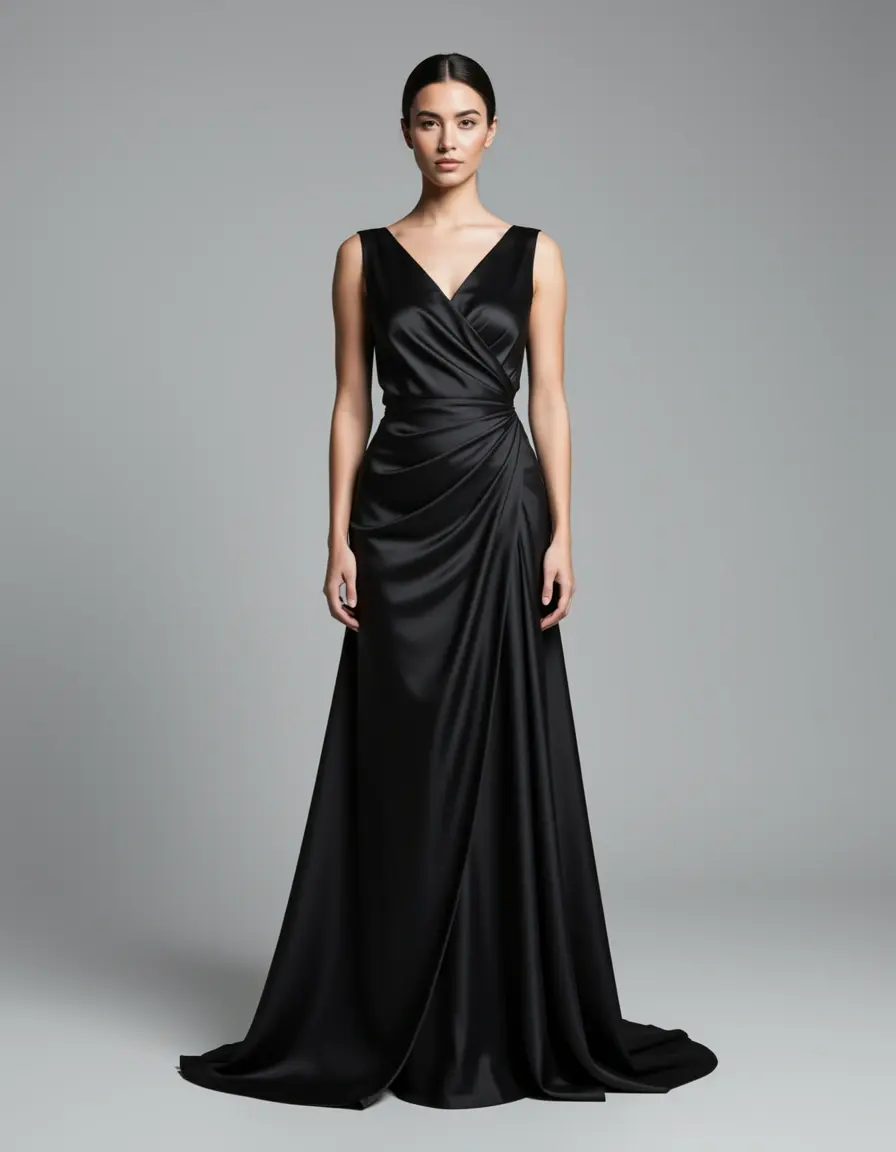 Elegantes schwarzes Satinkleid