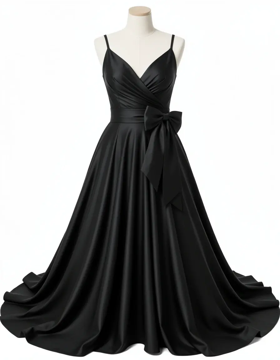 Elegantes schwarzes Taftkleid mit Schleife