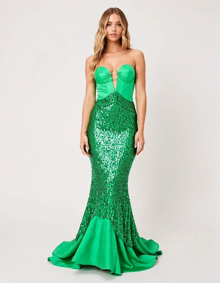 Grünes Meerjungfrau-Abendkleid