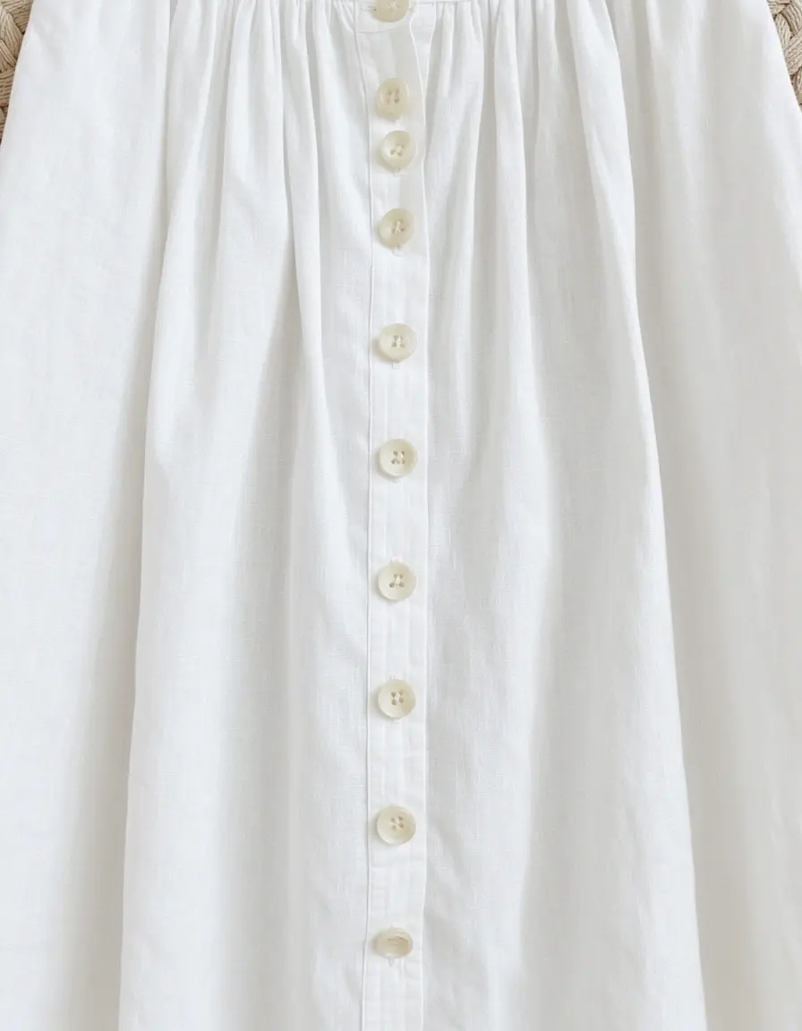 Weißes Leinen Sommerkleid mit Knöpfen