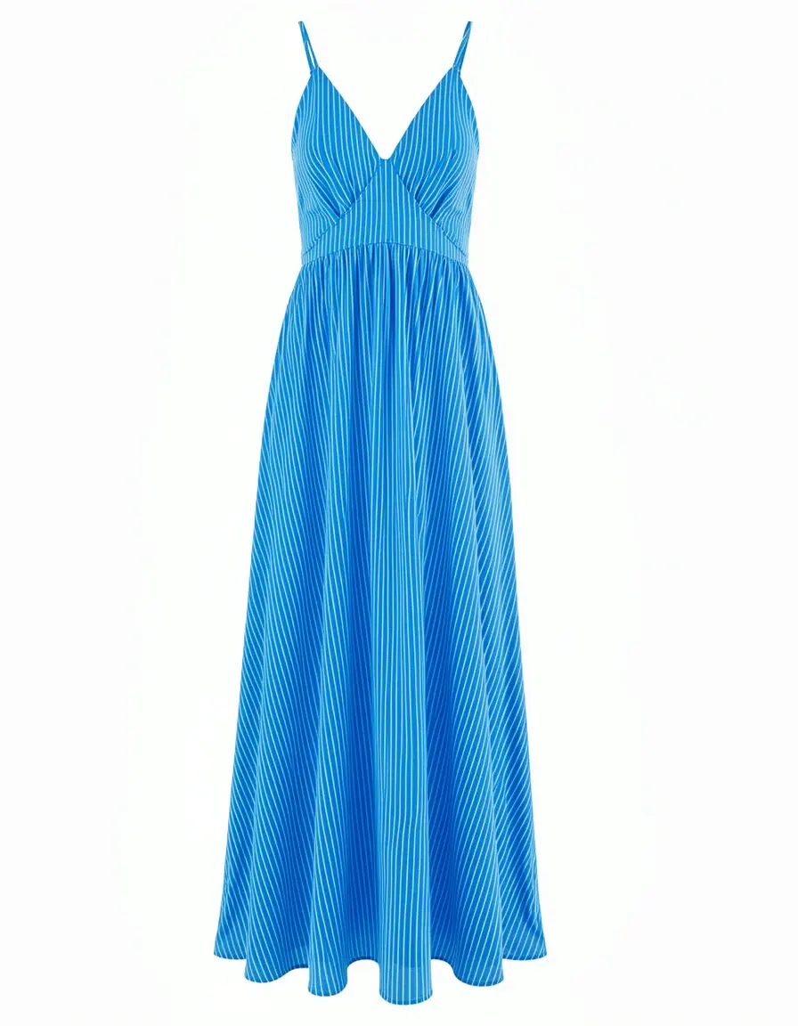 Blaues Maxi Sommerkleid mit V-Ausschnitt