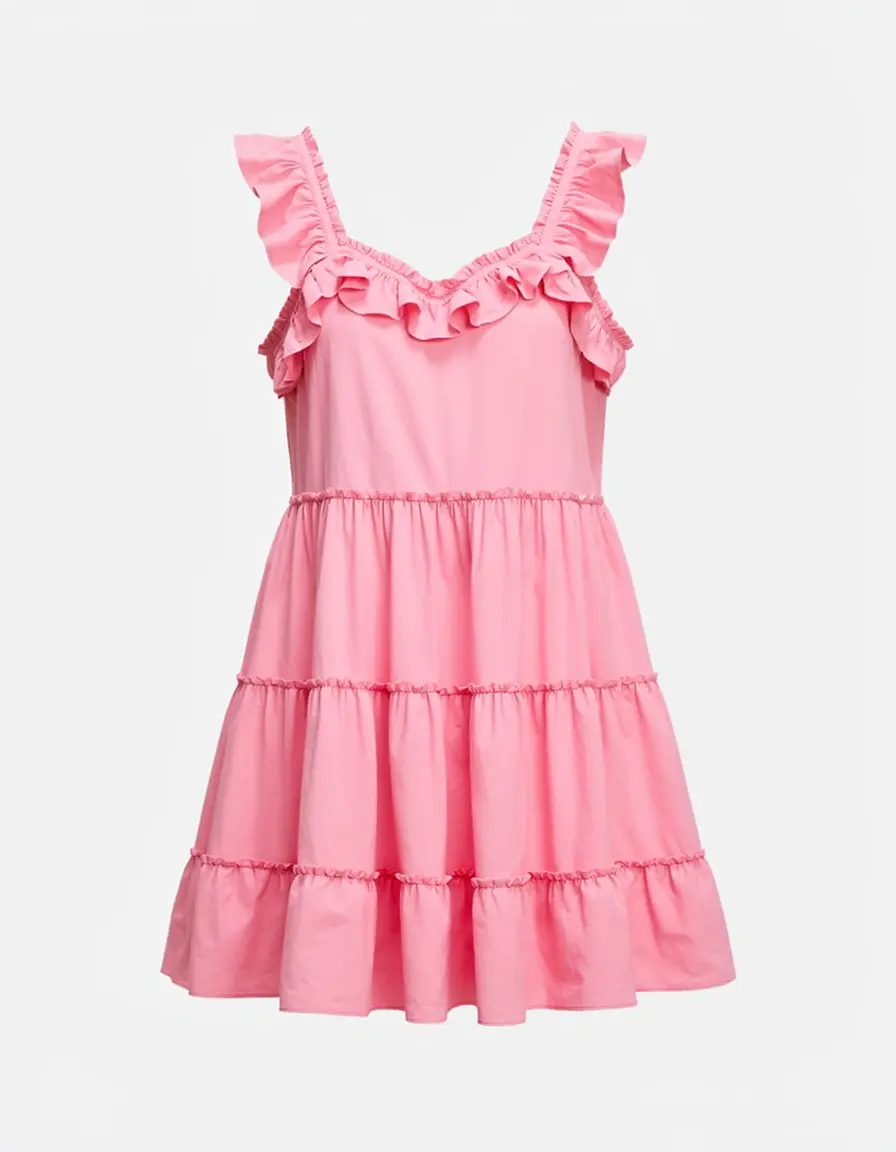 Pinkes Mini Sommerkleid mit Rüschen