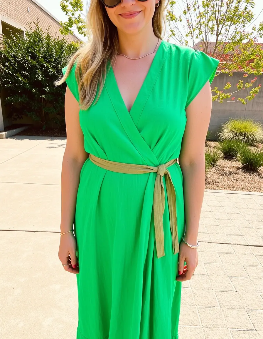 Grünes Wickel Sommerkleid mit Gürtel