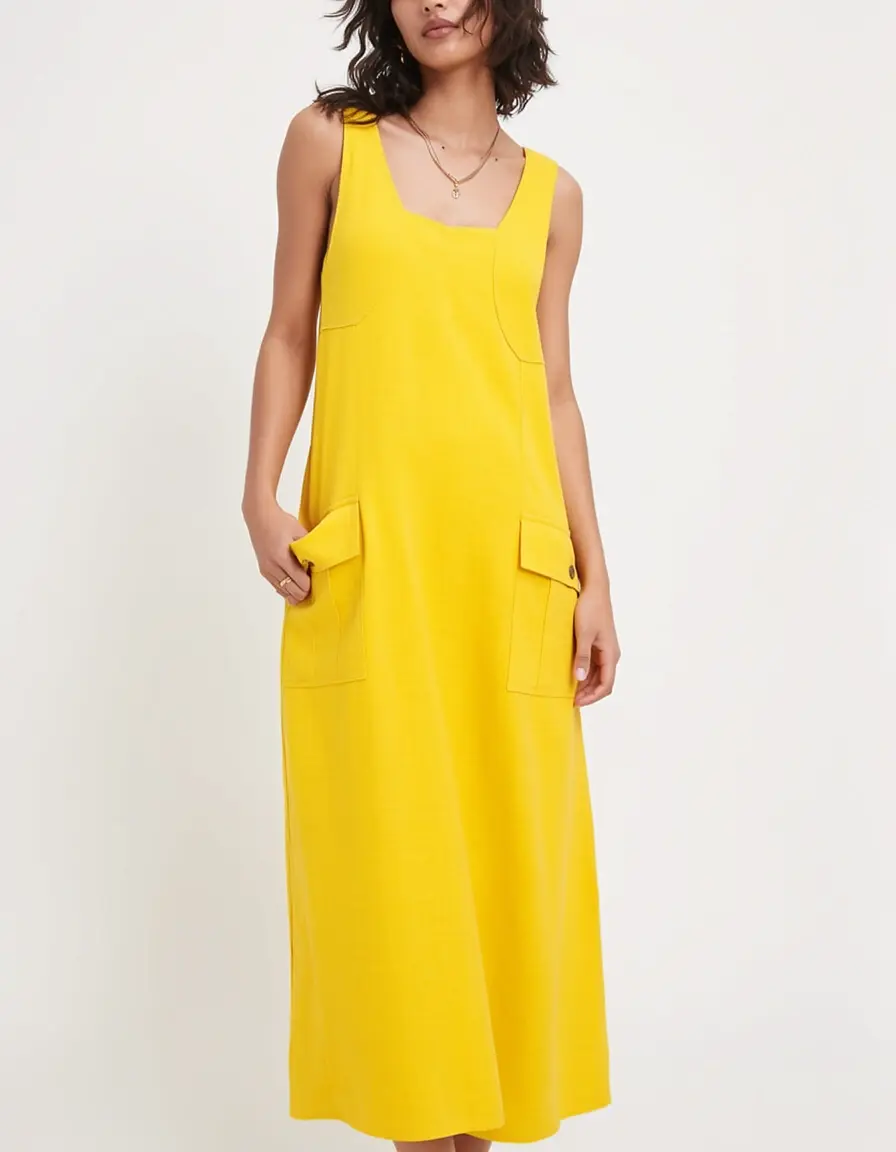 Gelbes Shift Sommerkleid mit Taschen
