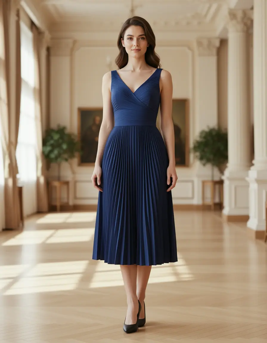 Elegantes knielanges Plissee-Kleid
