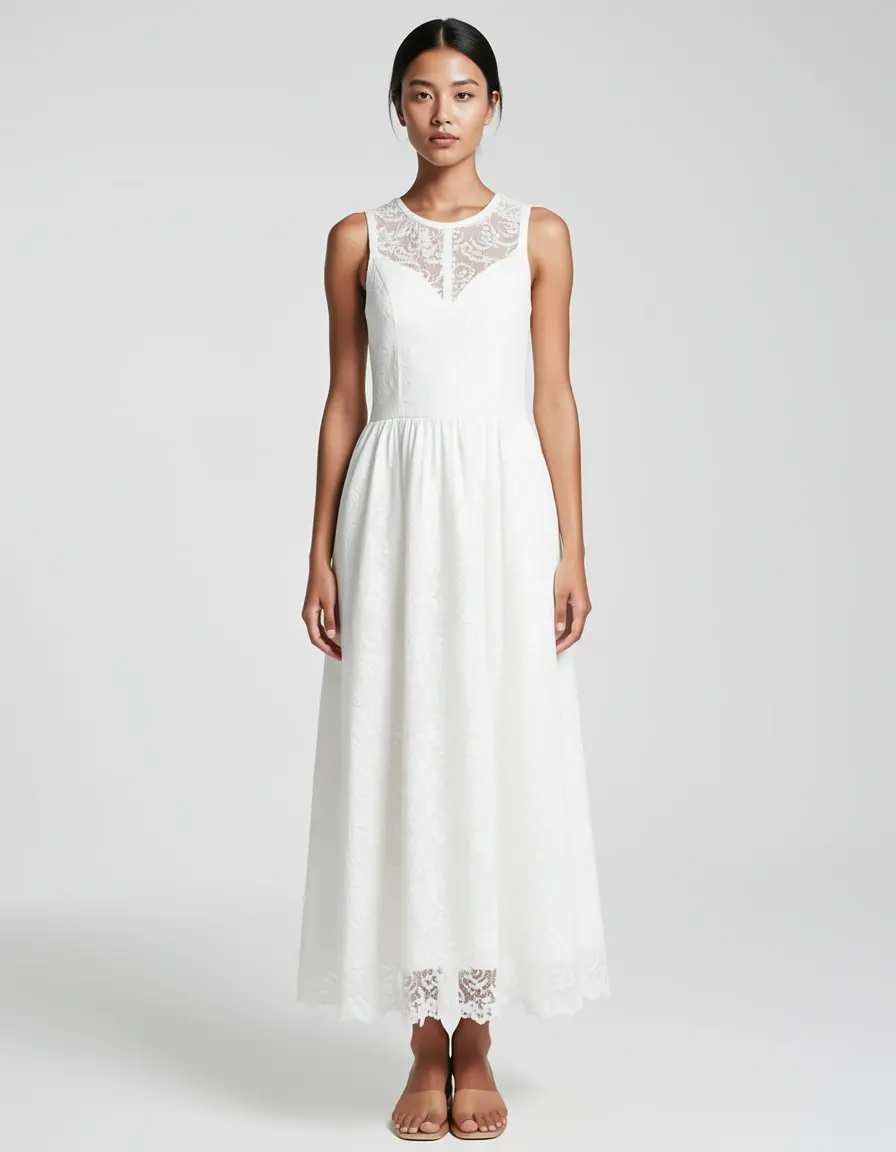 White Standesamt Midi Dress mit Spitze