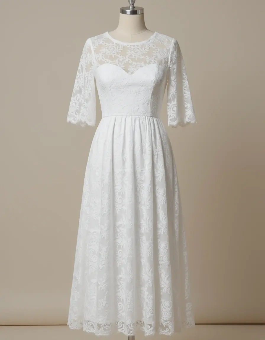 Weißes Spitzenkleid mit Ärmeln