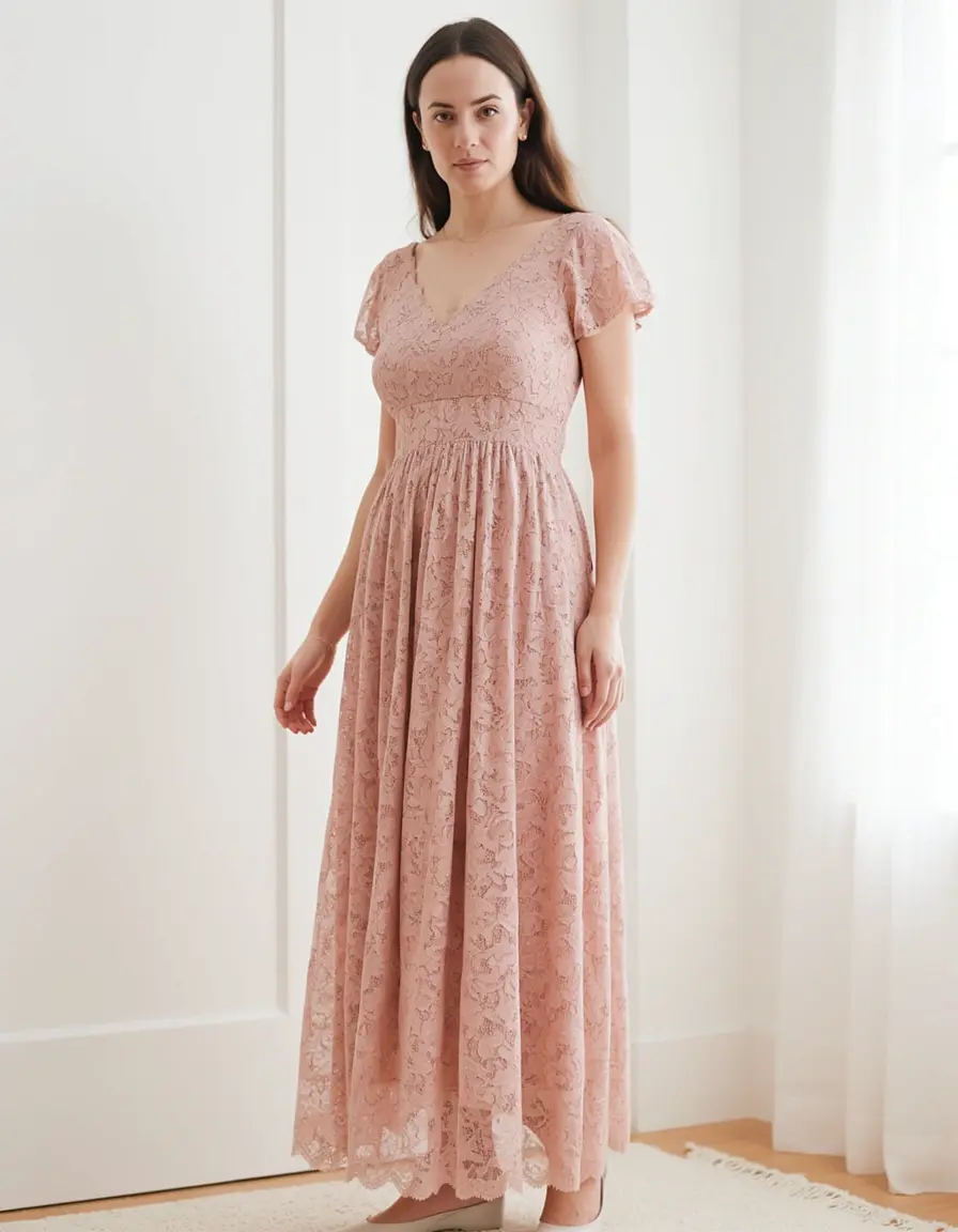 Blush Civil Midi Kleid mit Spitze
