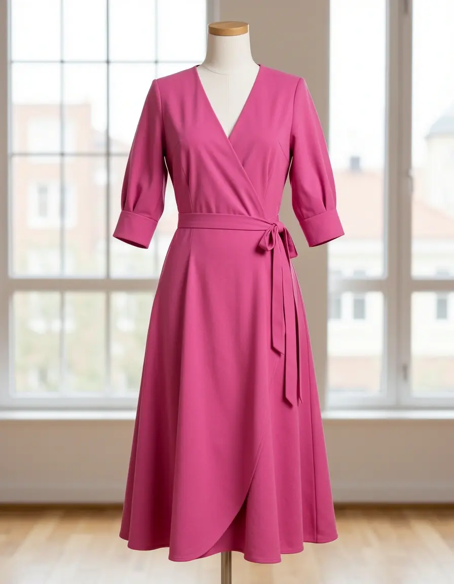 Pinkes Wickelkleid mit Ärmeln