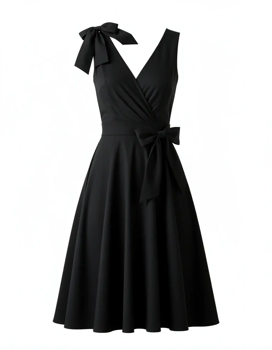 Schwarzes Cocktailkleid mit Schleife