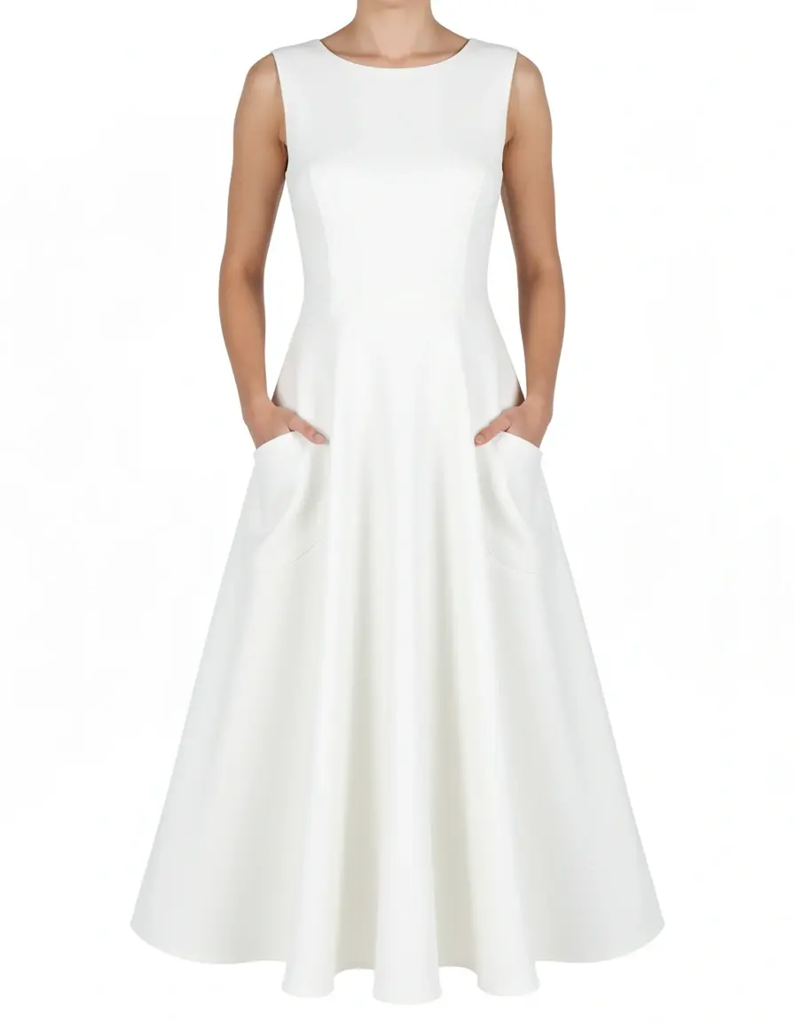 Elegant White A-Line Kleid mit Taschen
