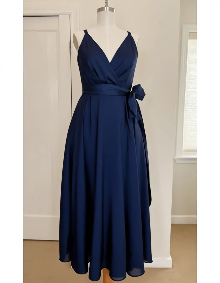 Dunkelblaues Satin Wickelkleid für Trauzeuginnen