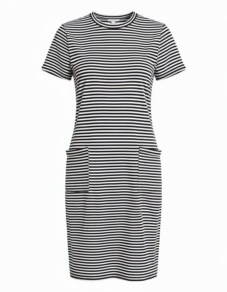 Gestreiftes T-Shirt Kleid mit Taschen