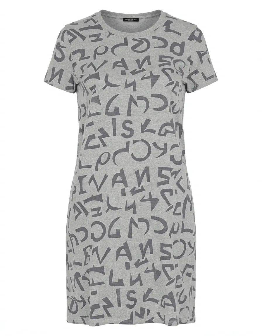 Graues T-Shirt Kleid mit Grafik Print