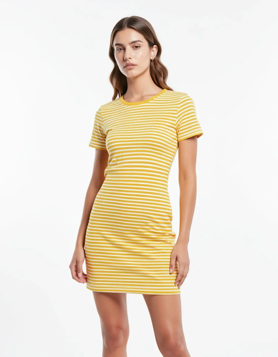 Sportliches gelbes T-Shirt Kleid mit Streifen