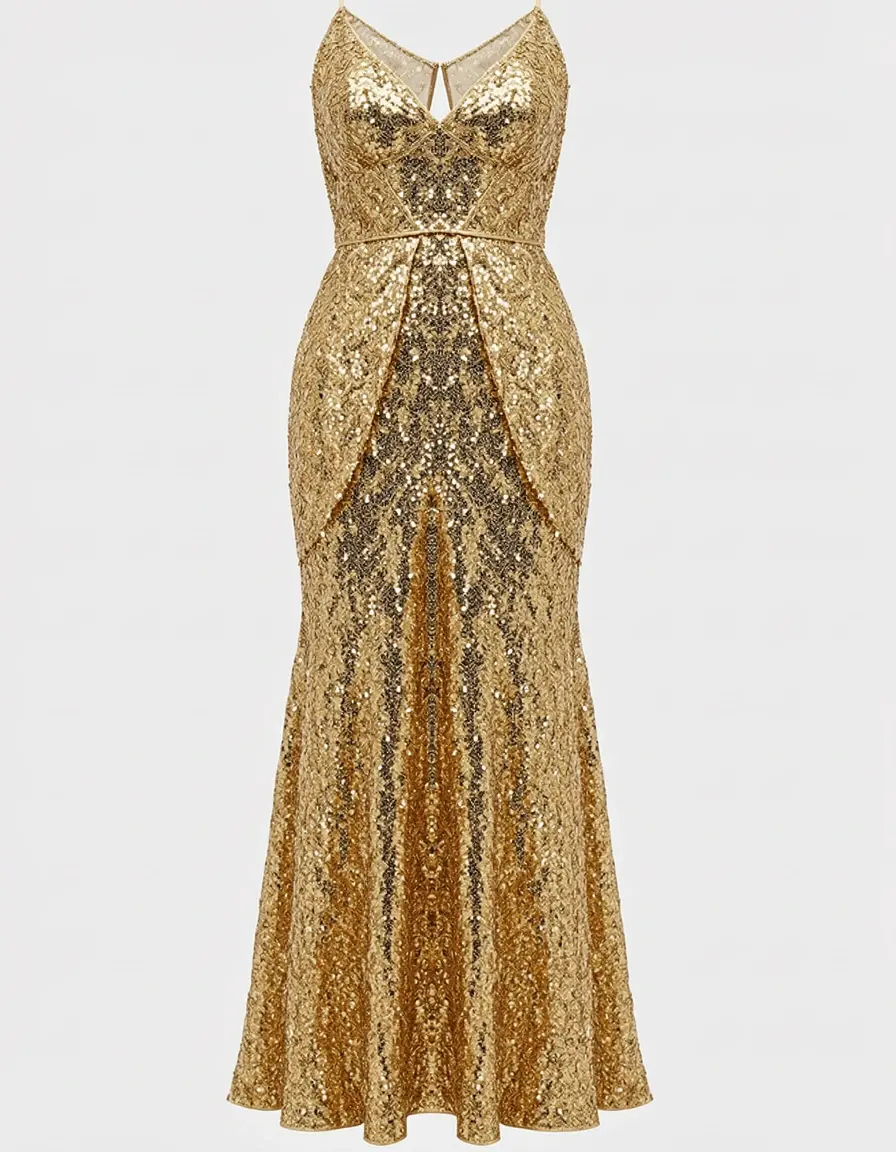 Goldenes Paillettenkleid im 20er Jahre Stil mit tiefer Taille