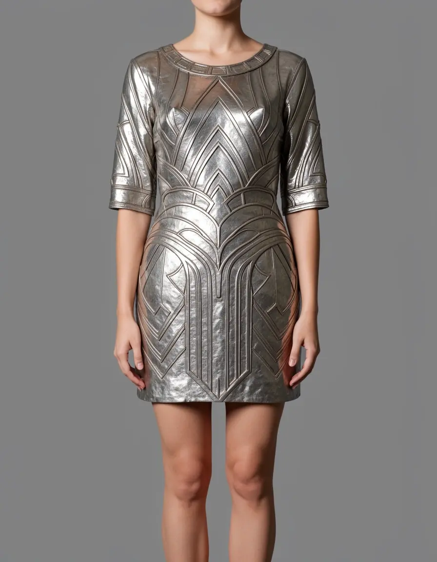Kurzes Metallic Kleid mit Art Deco Muster